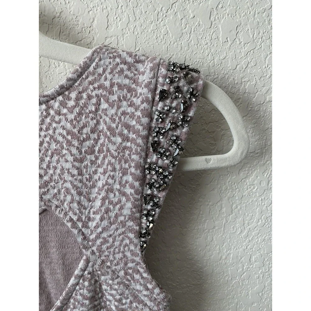Free People Embellished Skater Mini Dress Size XS Purple White Jeweled‎ Knit